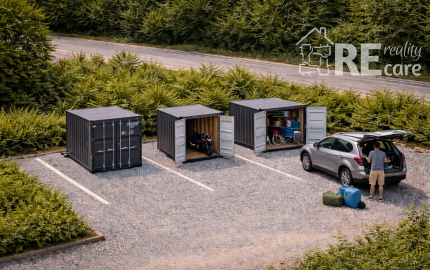 Predaj pozemku s kontajnerom -parkovanie motorky/skladovanie